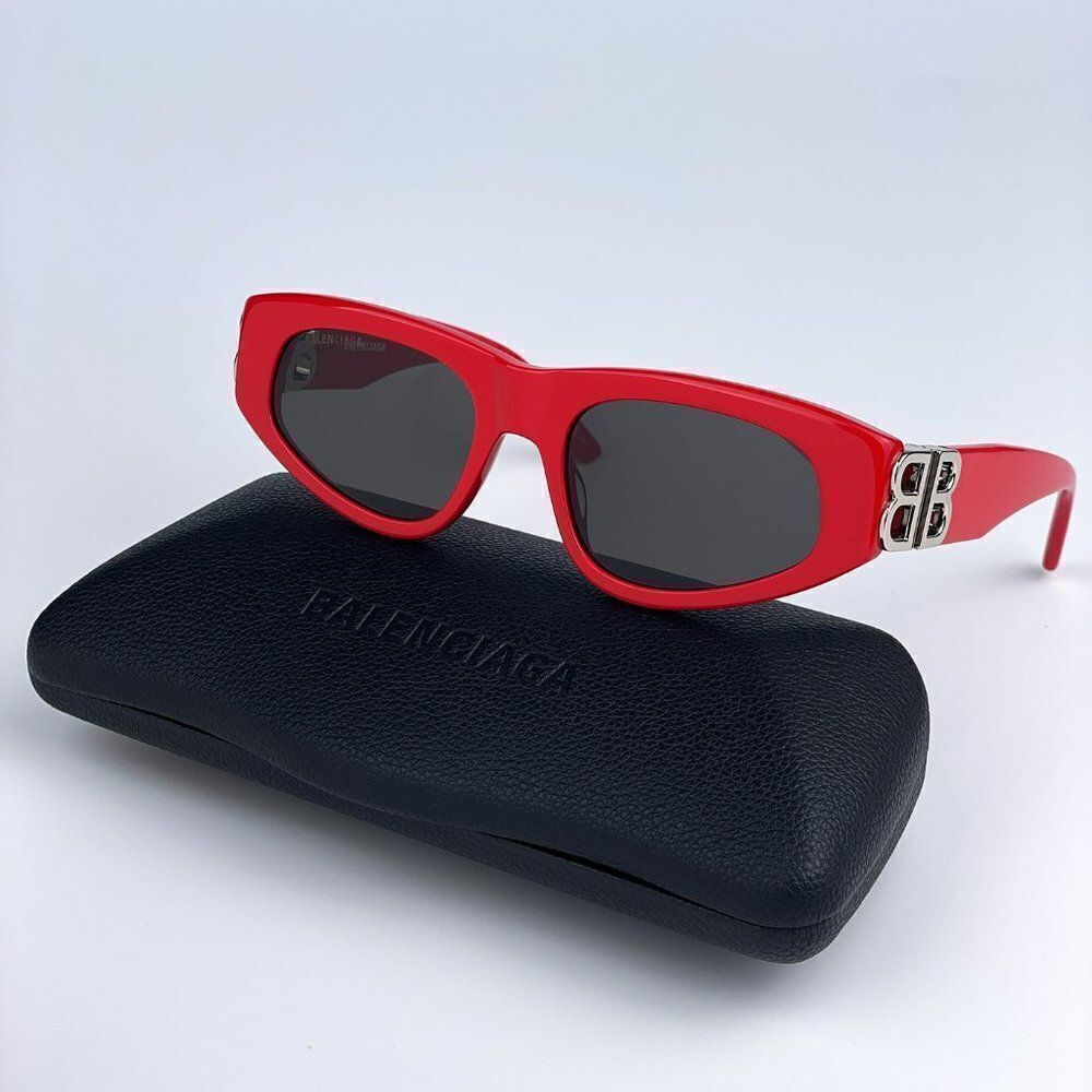 SALE! NEW Balenciaga BB0095S 016 Red Silver Logo Grey Cat Eye Unisex Sunglasses - Picture 3 of 15